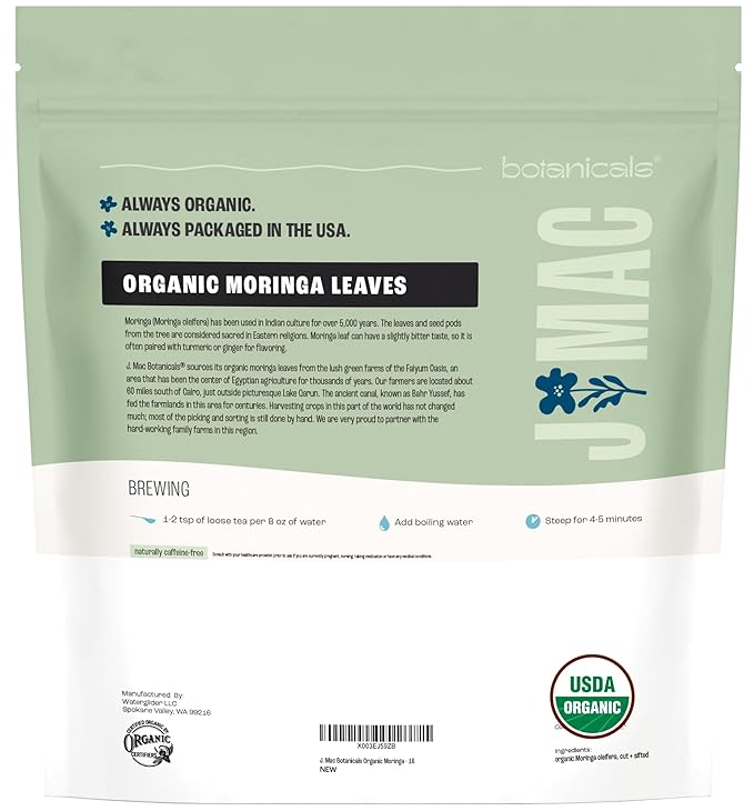 J MAC BOTANICALS Organic Moringa Leaf (16 oz) dried organic leaves from the Egyptian Nile Valley, malunggay leaves fresh - Bloomnest