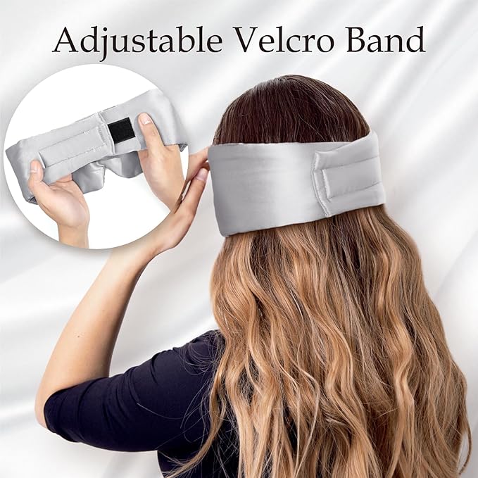 Zenssia 100% Mulberry Silk Sleep Mask Eye Mask for Man and Woman with Adjustable Headband, Full Size Large Sleep Mask & Blindfold for Total Blackout for All Night Sleep, Travel & Nap-Silvergrey - Bloomnest