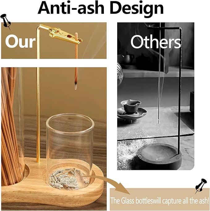Incense Holder for Sticks with Ash Catcher-2 in 1 Glass Incense Stick & Candle Holder with Storage, Anti-Ash Flying insence-Sticks Burner for Meditation Yoga Spa Home Decor sage (Light Base) - Bloomnest
