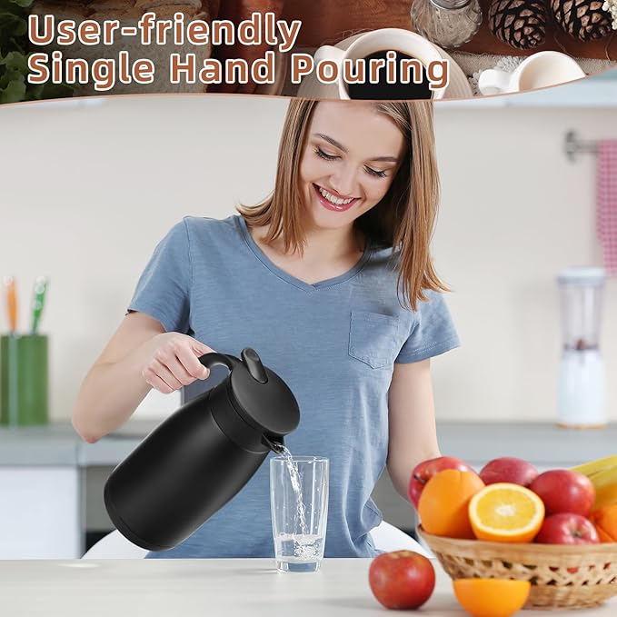 Norme 2 Pcs Thermal Coffee Carafe Insulated Stainless Steel Coffee Carafe for Hot Liquid Vacuum Thermal Pot Creamer Pitcher Dispenser with Brushes Keeping Hot Water Milk(Black,34 oz) - Bloomnest