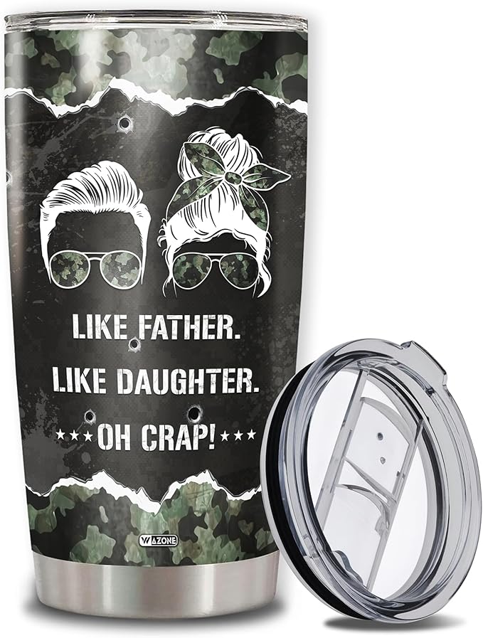 WAZONE Like Father Like Daughter Tumbler Stainless Steel 20oz Insulated Cup Double Wall Vacuum Travel Mug Funny Gifts Birthday Christmas Presents for Best Dad Daddy Dads From Daughters - Bloomnest