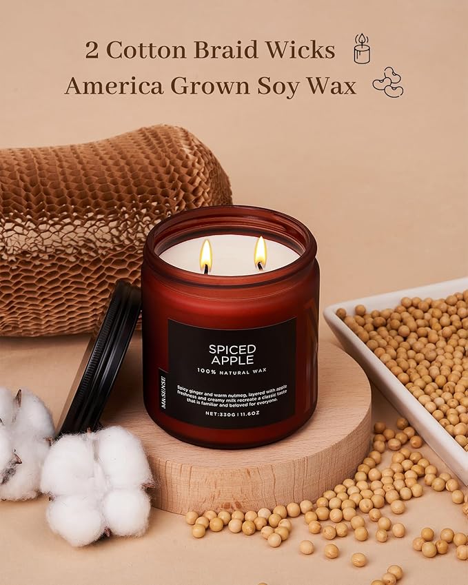 M&SENSE Spiced Apple 2 Wick Fall Scented Candle, 11.6oz Natural Soy Wax Candle for Autumn Decor, Up to 70 Hours Burn Time, Strong Fall Scented Candle Gift for Christmas Holiday Celebration - Bloomnest