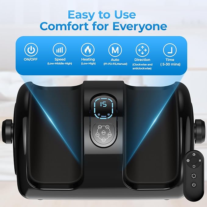Foot Massager Machine with Heat - Shiatsu Deep Kneading for Foot Relaxation, 3 Speed & 4 Modes, Versatile Control Methods, Gift for Men Women - Bloomnest