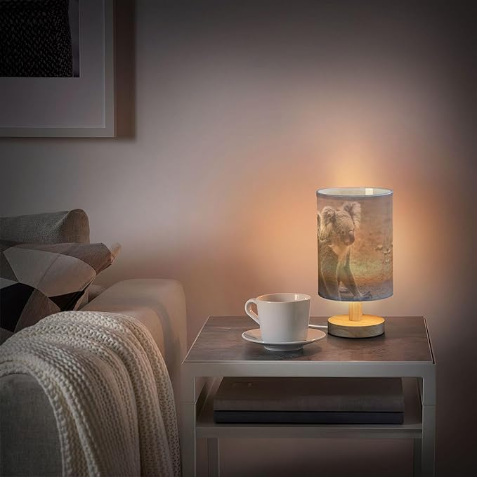 Table Lamp Cute Koala Bear and Mom Nightstand Lamp with Wood Base Fabric Lamp Shade Bedside Desk Lamp for Living Room Bedroom Kids Room Office - Bloomnest