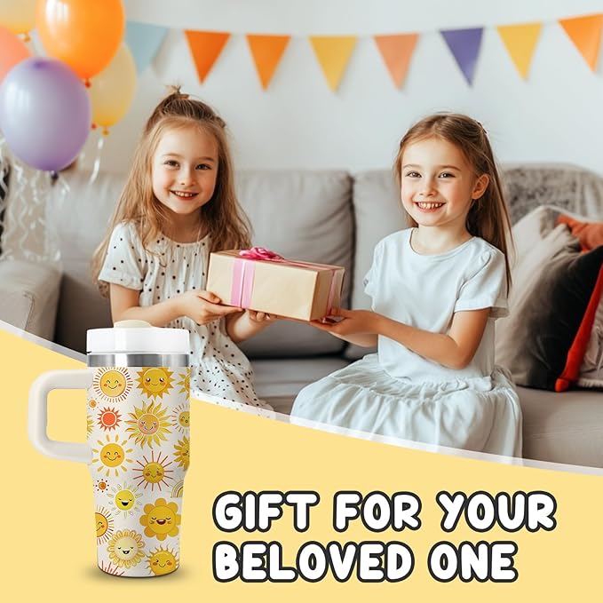 Sunshine Gifts - 14 Oz Yellow Kids Sun Tumbler with Handle and Straw, Stainless Steel Insulated Water Bottle, for Sports, School, Travel - Funny Sunshines Themed Children Birthday Gift Cup(1pc) - Bloomnest