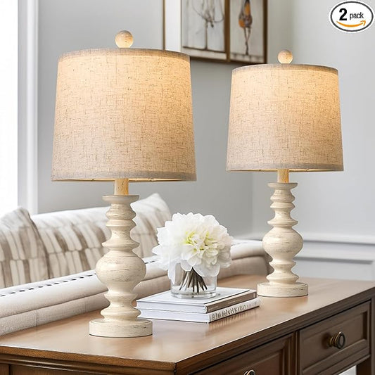 BOBOMOMO Tradition 20.5" Rustic Table Lamp Set of 2 for Living Room Farmhouse Bedside Desk Lamps Bedroom Nightstand Vintage Lamps Linen Washed（Suitable for Decorating Small Areas） - Bloomnest