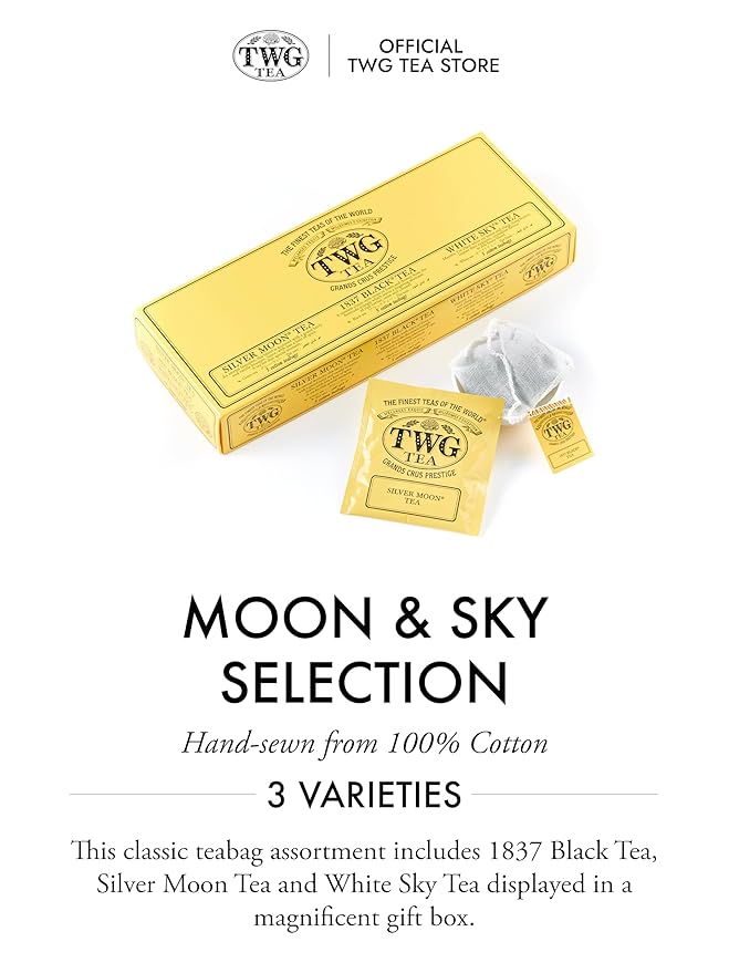 TWG Tea | Moon & Sky Selection | 3 Varieties | Exclusive Tea Blends | 15 Hand Sewn Cotton Teabags | Gift Set - Bloomnest