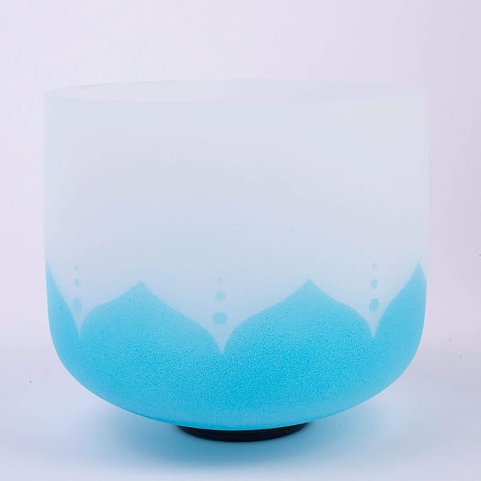 Leize Blue Lotus Design Crystal Singing Bowl G Note Throat Chakra Blue 8" with Heavy Duty Carrying Case Suede Striker