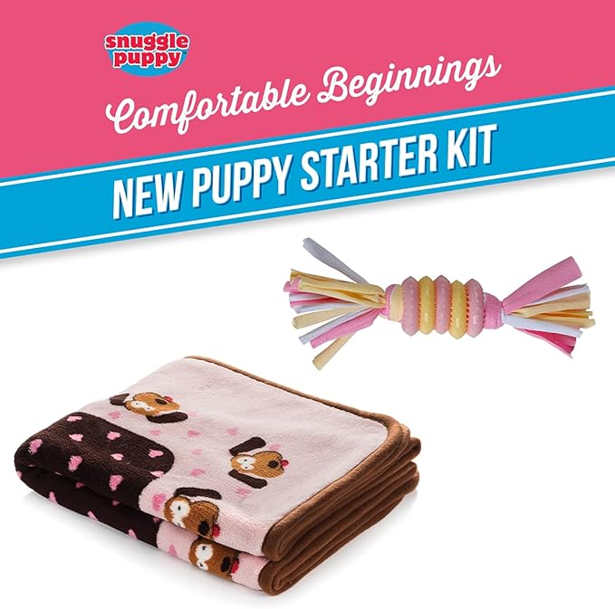 Original Snuggle Puppy Essentials Starter Kit - Heartbeat Puppy for Dogs - Calming Aid with 3 Heat Packs, Puppy Teething Toy, Dog Chew Toy and Dog Blanket - Bloomnest