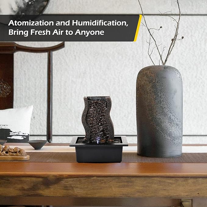 Dyna-Living Water Fountains Indoor Tabletop Water Fountain with LED Lights Feng Shui Waterfall Fountain for Modern Home Decor Office Living Room Decoration