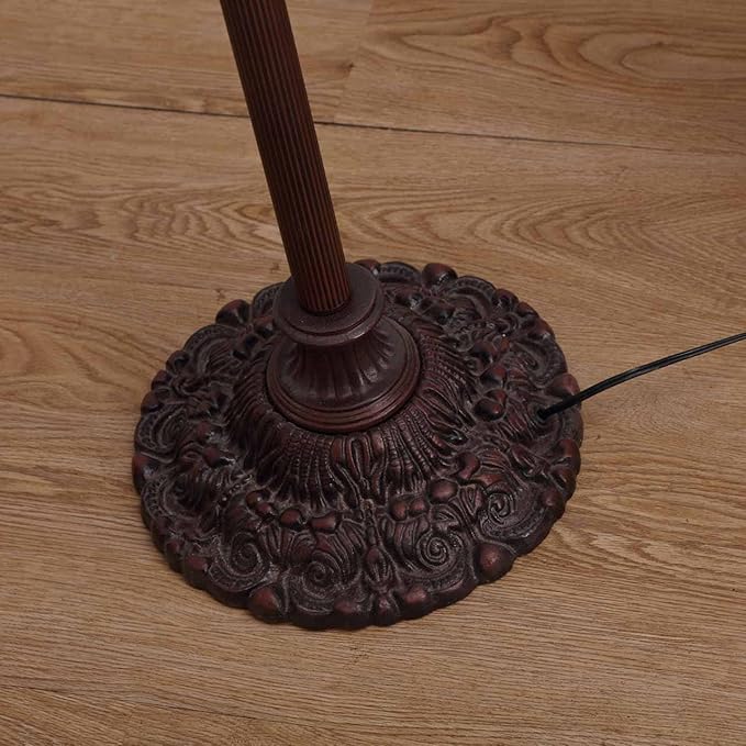 Bieye L10703 Dragonfly Tiffany Style Stained Glass Floor Lamp with 16 Inch Wide Complex Design Lampshade and Metal Base, Orange Blue, 65 Inch Tall