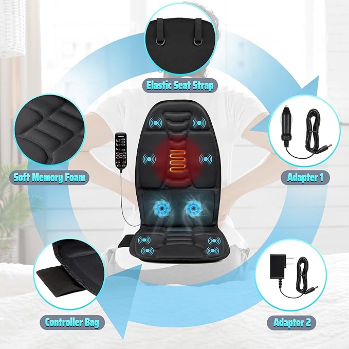 Back Massager with Heat, Massage Chair Pad for Pain Relief Deep Tissue, Portable Massage Seat Cushion for Home Office Use, Gifts for Men Women - Bloomnest