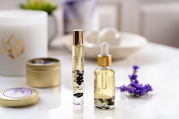 Crystal Infused Essential Oil Vial, 1 Oz, Transformation - Amethyst Crystal Infused - Scents of Jasmine, Bergamot, Vanilla, & Cedar - Aromatherapy Oils, Massage, Relaxing