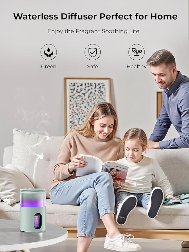 Waterless Diffuser for Essential Oil: Mini Battery Scent Diffuser for Room&Home&Car with 9 Colors LED Light - Aroma Cool Mist Machine Light Cyan - Bloomnest