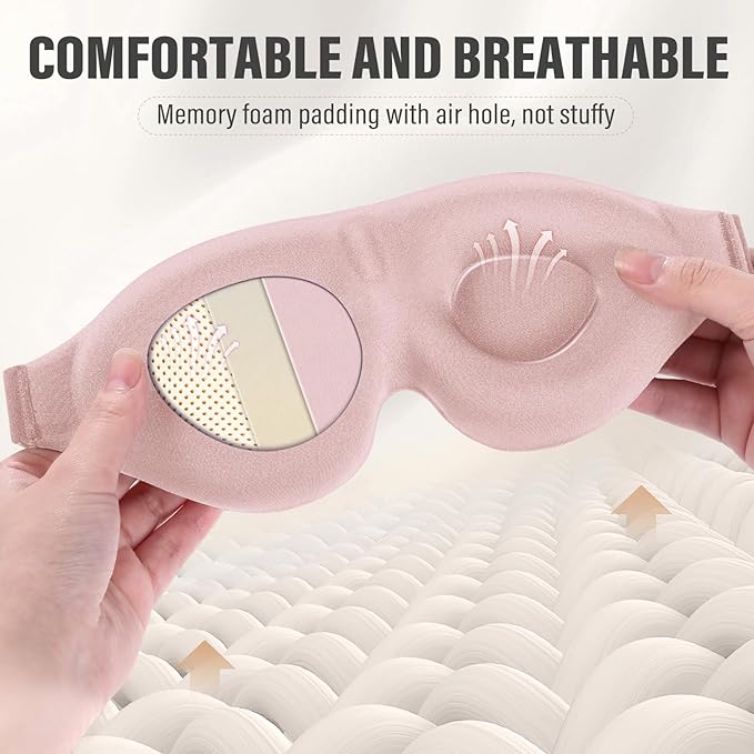 YIVIEW Sleep Mask for Side Sleeper, Complete Light Blocking 3D Pink Sleeping Eye Mask, Soft Breathable Eye Cover for Women Men, Relaxing Zero Pressure Night Blindfold - Bloomnest