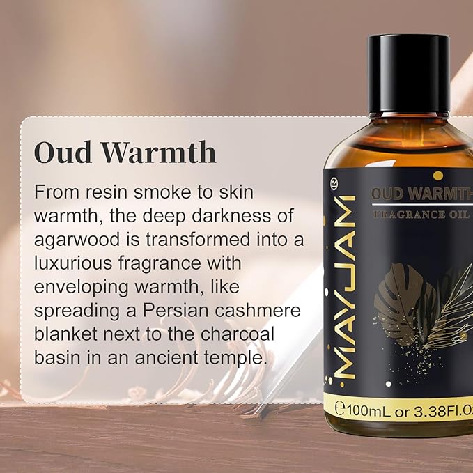 Oud Warmth Fragrance Oil Essential Oil, MAYJAM 3.38FL.OZ Oud Warmth Oil for Diffusers for Home, Long Lasting Scented Oils for Soap Candle Making - 100ML MAYJAM