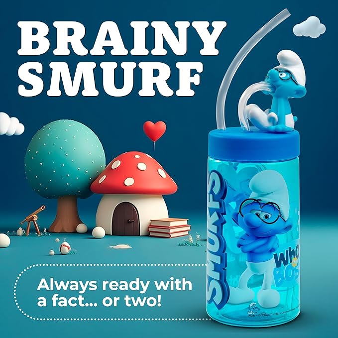 Brainy Smurf Cup, Water Bottle, Tumbler with Lid and Straw, Travel Sippy Cup for Water or Milk, Cups with Lids BPA Free Plastic, 12 oz - Bloomnest