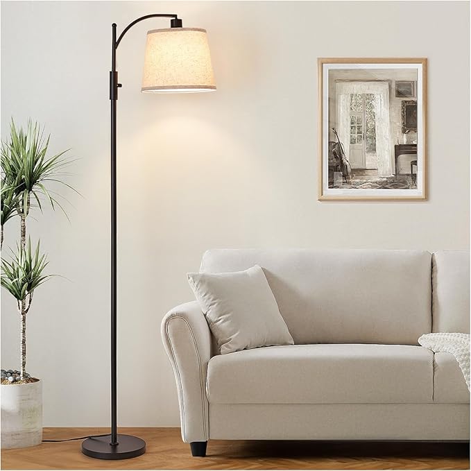 AIDENOEY Fully Dimmable Floor Lamp for Living Room，Standing Lamp Rotary Switch with Linen Beige Shade，Black Tall Lamps for Bedroom with Adjust Head，9W LED Bulb Included - Bloomnest
