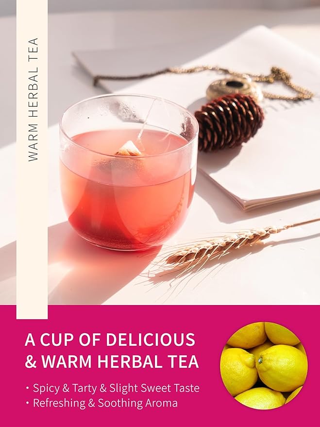 TeeLux Lemon Ginger Hibiscus Tea, Refreshing Lemongrass With Spicy Ginger, Tart Hibiscus, Sweet Licorice, Caffeine Free, 50 Count - Bloomnest