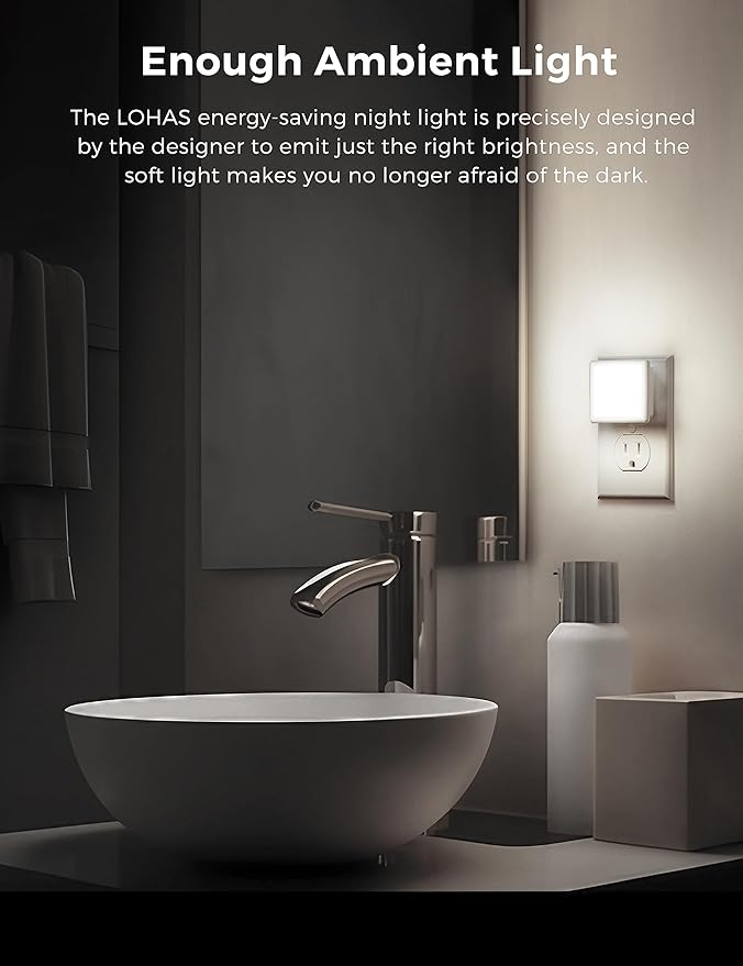 L LOHAS LED Night Lights Plug into Wall 2-Pack, 0.3W Plug in Night Light, Dusk to Dawn, 5000K Daylight White Bright Nightlight Auto-On/Off for Adults Kids Room Bedroom Bathroom Hallway Kitchen Non-Dim - Bloomnest