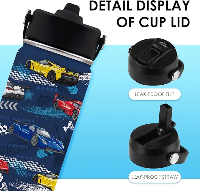 Racing Car Gifts 16 oz Water Bottle with Straw Lid, Stainless Steel Insulated Tumbler, Leak Proof, BPA - Free, Cool Racing Car Pattern Mug for Birthday, Christmas, Daily Use, Travel (1pc) - Bloomnest