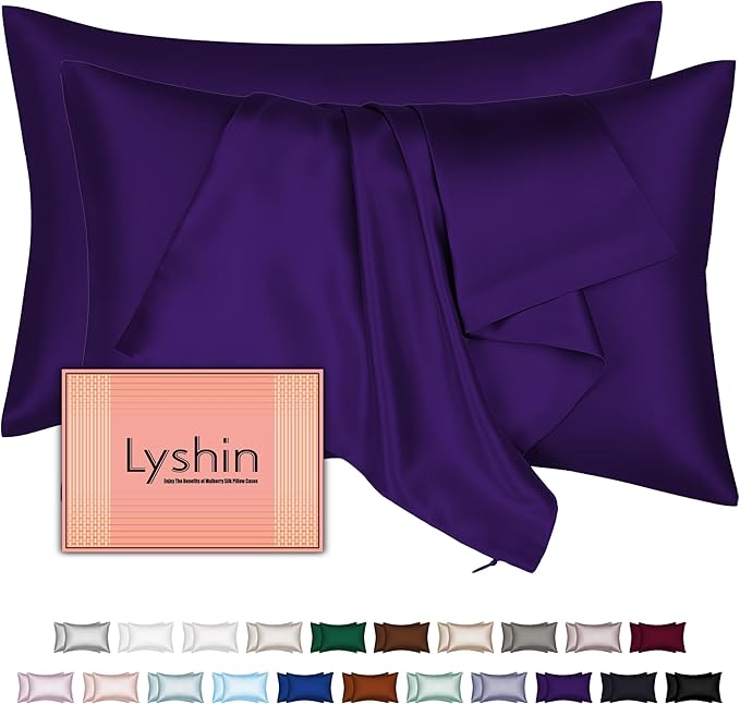 Mulberry Silk Pillow Cases 2 Pack Standard Size 20x26 Inches with Hidden Zipper, Ultra Smooth and Soft Breathable Cooling Silk Satin Pillowcase Set of 2, Better for Hair and Skin, Gifts for Women Men - Bloomnest