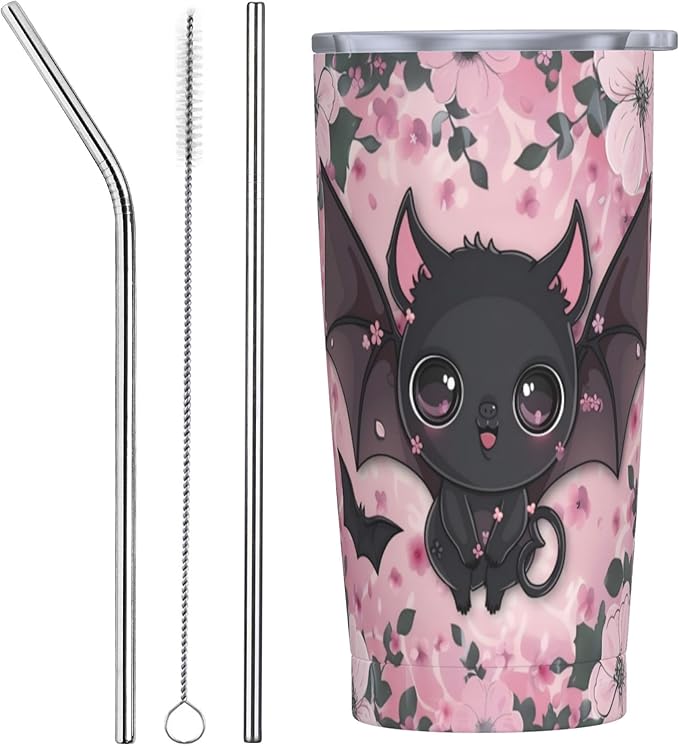 Bat Tumbler with Lid and Straw 20 oz Stainless Steel Cup Insulated Tumbler Coffee Mug for Home Office or Car Christmas Birthday Gifts - Bloomnest