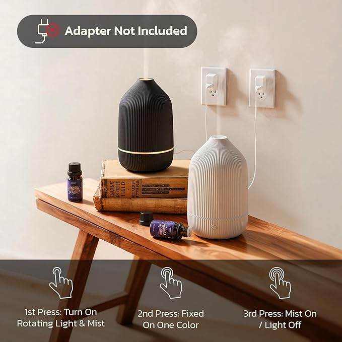Essential Oil Diffuser, 2Pack, 100ml Aromatherapy Diffuser, Mini Ultrasonic Diffuser for Essential Oil, Home, Office, Cool Mist Humidifier with 7 Led Light, Auto Shut-Off, White & Black - Bloomnest