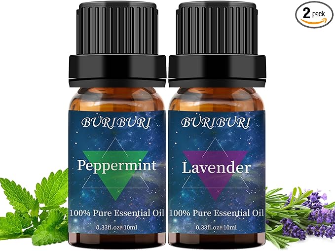 Lavender and Peppermint Essential Oil, 100% Pure, Undiluted, Natural, Organic Aromatherapy Essential Oils Gift Set, 10MLx2 BURIBURI