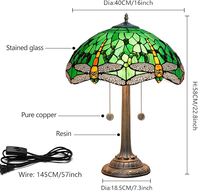Tiffany Lamp Stained Glass lamp 16 inches Bedside Table Lamps for Living Room Bedroom Dorm Kitchen Home Decor Festival Birthday Gift,Dragonfly - Bloomnest