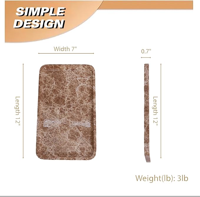 Light emperador Marble Vanity Tray for Bathroom Counter-12 X7 Decorative Tray for Perfume, Candles, Stone Jewelry Dish Tray - Bloomnest