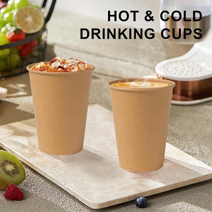 SIUQ 300 Pack 12 oz Kraft Paper Cups, Unbleached Disposable Paper Coffee Cups, Thickened Hot/Cold Beverage Drinking Cup for Party, Home, Cafes, Bistros, Businesses (Brown) - Bloomnest