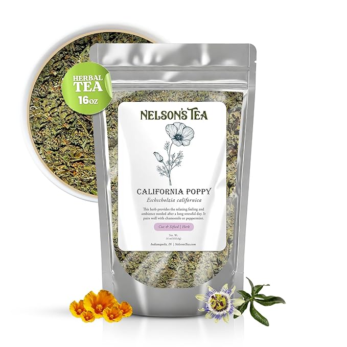 Nelson's Tea - California Poppy - Cut & Sifted - Loose Leaf - Herbal Tea - For Calm and Relaxation - 16oz - Bloomnest