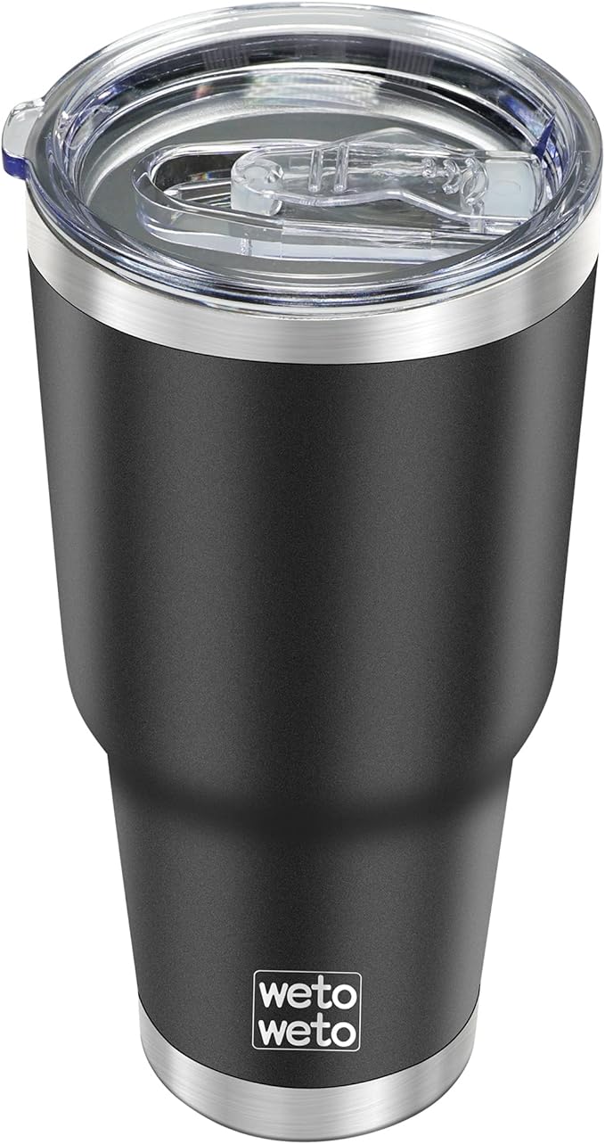 WETOWETO 30oz Tumbler, Stainless Steel Vacuum Insulated Water Coffee Tumbler Cup, Double Wall Powder Coated Spill-Proof Travel Mug Thermal Cup for Home Outdoor (Black, 1 Pack)