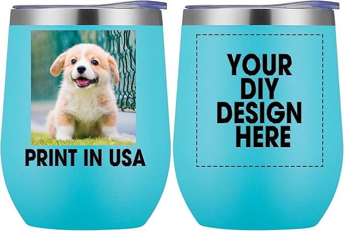 Personalized Custom Wine Tumbler Print in USA 12oz Stainless Steel Travel Coffee Cup with Lid & Straw Double Wall Insulated Mug with Colorful Text Logo Photo - Bloomnest