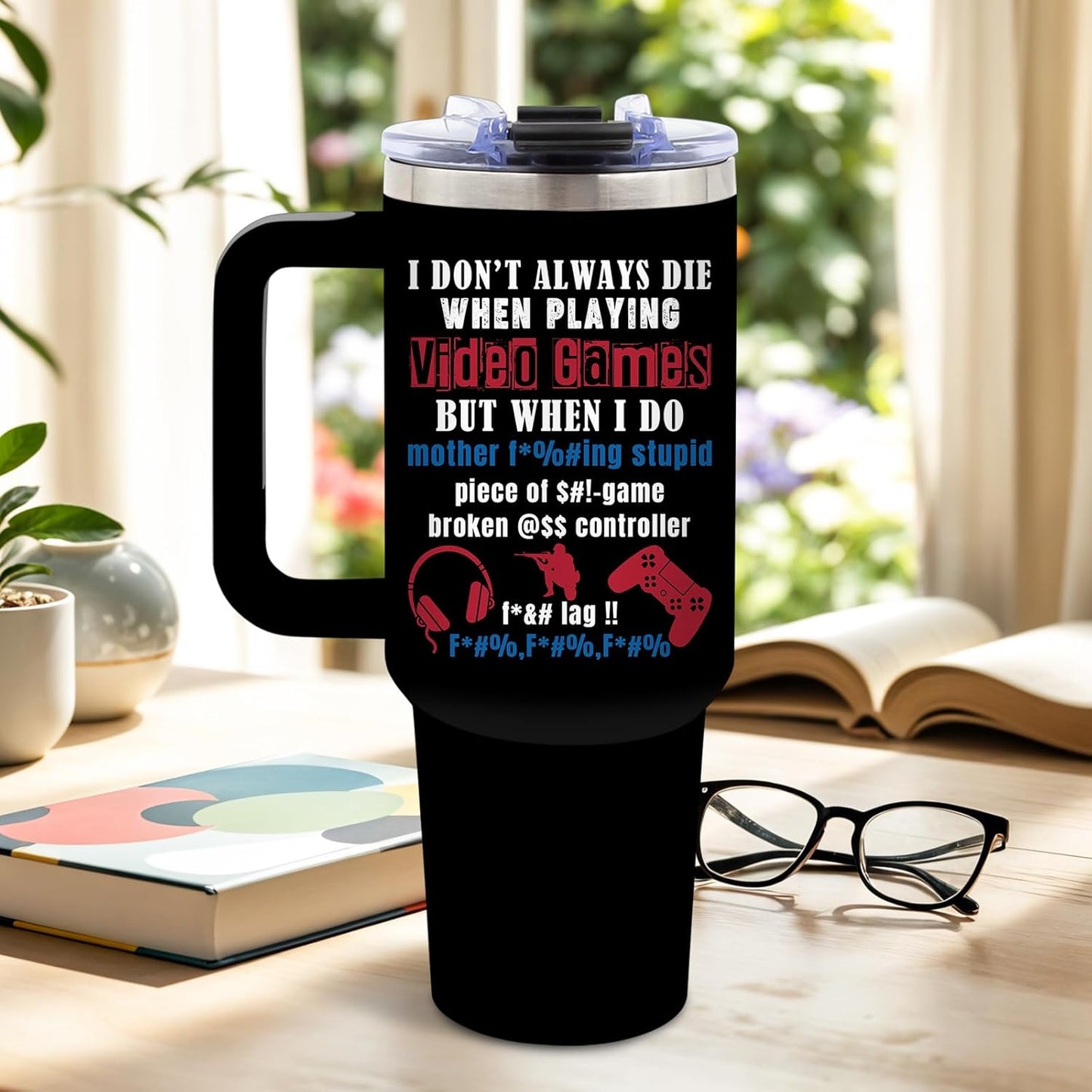 DUUV Gamer Gifts for Men, Video Game Tumbler 40 Oz with Handle and Straws, Gaming Gifts for Men Boys Kids Teen Son Adults Dad Husband, Christmas Thanksgiving Birthday Gift for Gamers, 1PCS