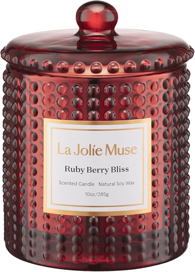 LA JOLIE MUSE Christmas Candle | Ruby Berry Bliss | Mandarin Cranberry & Plum | 10 oz Festive Candle | 55 Hours Clean Burn | Gift for Women & Family - Bloomnest