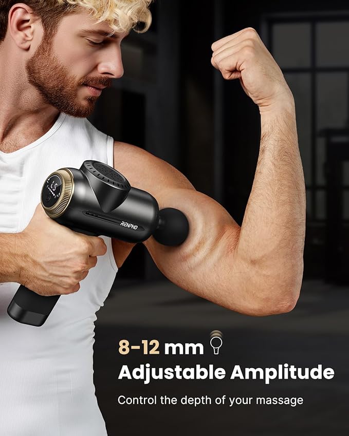 RENPHO Massage Gun Deep Tissue with 8-12mm Adjustable Amplitude Heavy-Duty, Percussion Professional Muscle Massager Gun with Portable Case for Athtetes & Home Use, Active EVO - Bloomnest