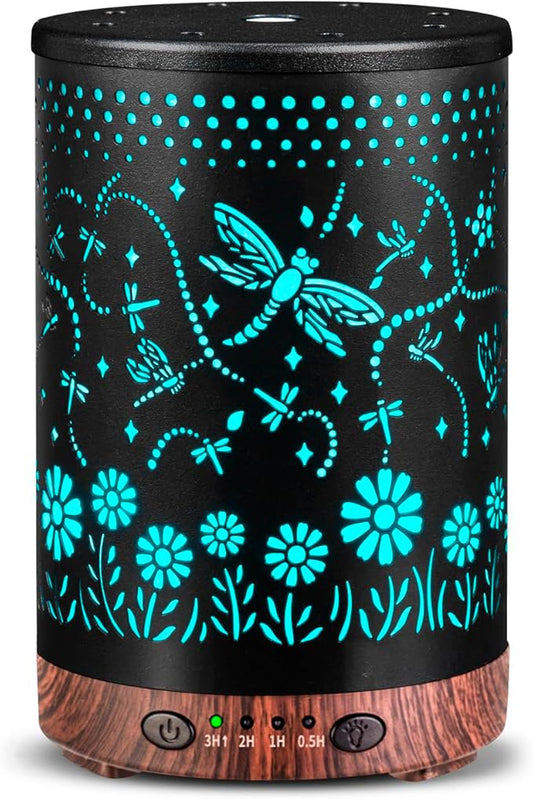 Essential Oil Diffuser 120ML Metal Aromatherapy Diffuser with Timer, Cool Mist Humidifier with Auto Shut-Off & 7 Color Lights for Home Office Spa (Dragonfly) - Bloomnest