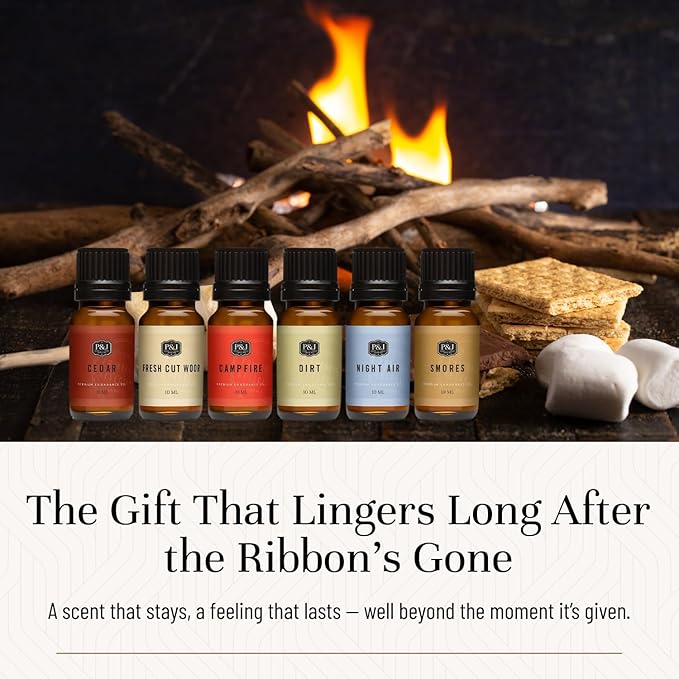 P&J Trading Fragrance Oil Camping Set | Campfire, Smores, Dirt, Fresh Cut Wood, Night Air, and Cedar Candle Scents for Candle Making, Freshie Scent, Soap Making Supplies, Diffuser Oil Scents PJTrading