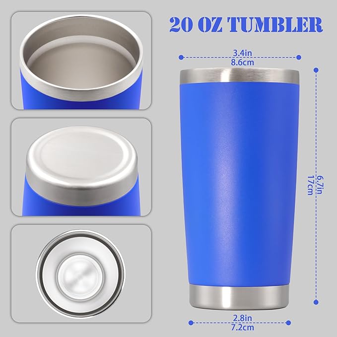 20 oz Tumbler with lid Double Wall Vacuum Insulated Tumblers Stainless Steel Coffee Mug Travel Coffee Tumbler Powder Coated Tumbler Cup Keep Hot&Cold - (Dark Blue 12 Pack)
