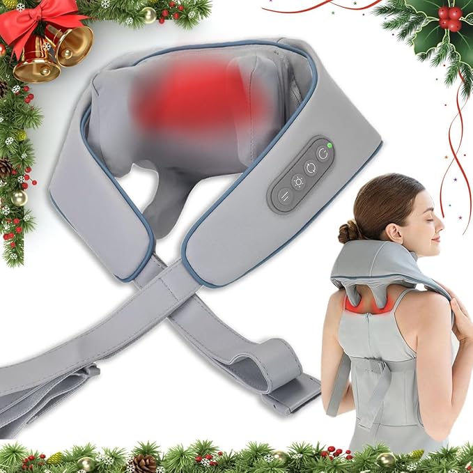 Deep Kneading Neck and Shoulder Massager with Heat - 5D Cordless Mini Shiatsu Neck Massager for Pain Relief Deep Tissue - Gifts for Men Women Stress Relax at Home Office and Car - Bloomnest