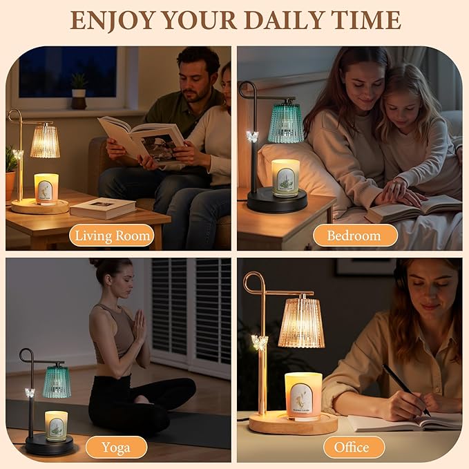 Candle Warmer Lamp with Timer Dimmer, Adjustable Height Wax Warmer Lamp for Jar Candle, Wax Melter House Warming Gifts New Home Décor, Birthday Gifts for Women Mom (Gold - Butterfly) - Bloomnest