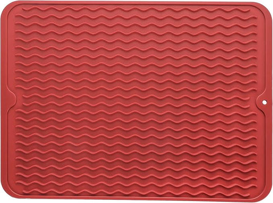 Silicone Dish Drying Mat for Multiple Usage,Easy clean,Eco-friendly,Heat-resistant Silicone Mat for Kitchen Counter or Sink,Refrigerator or drawer liner Red L 16 inches x 12 inches - Bloomnest