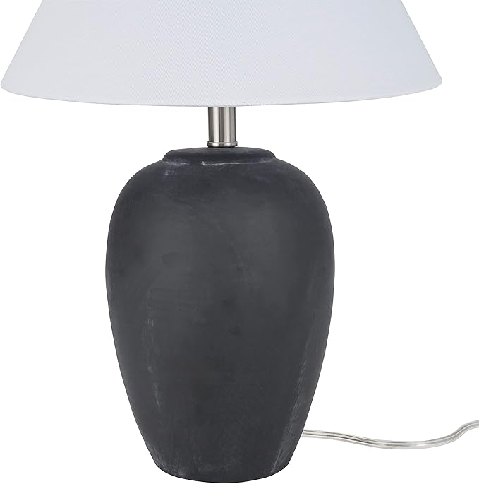 Nourison Home 23" Black Vintage Distressed Ceramic Pot Table Lamp for Bedroom, Living Room, End Table, with White Conical Empire Shade - Bloomnest