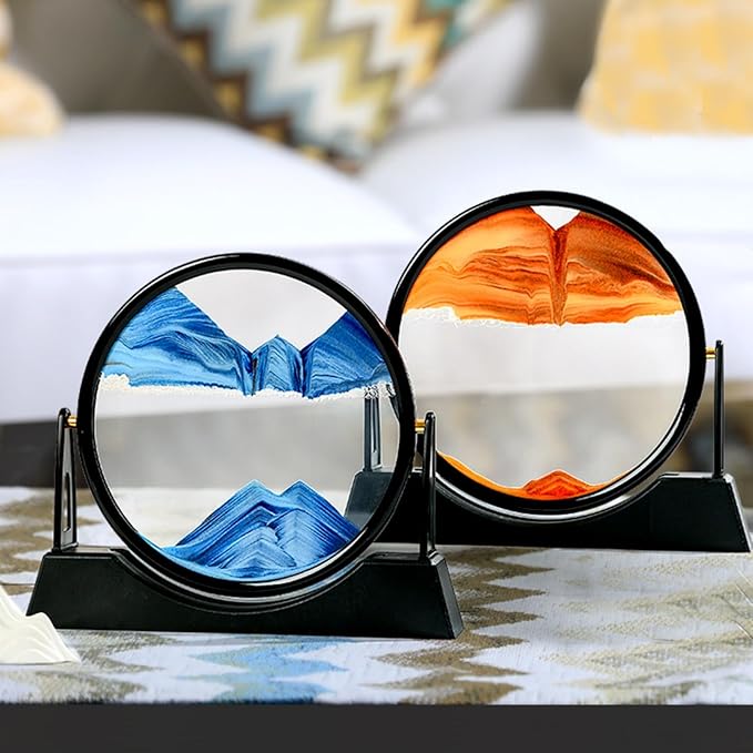 FHFTHYH Moving Sand Art Picture Liquid Motion, 3D Quicksand Décor, Deep Sea Sandscapes with Display Flowing Sand Frame for Relaxing, Desktop Office Home Decoration(Orange) - Bloomnest