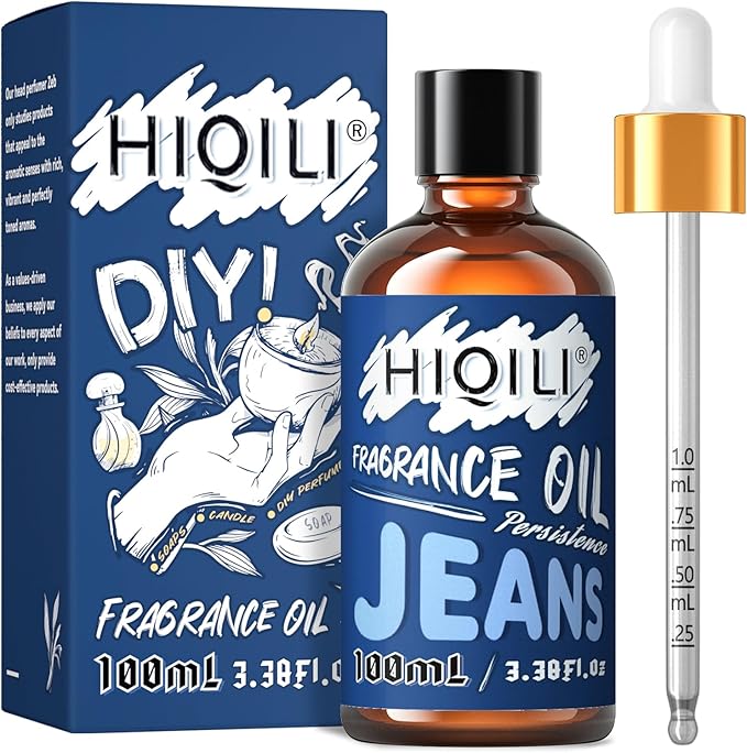 HIQILI Jeans Fragrance Oil for Home Diffuser, Candles & Soap Making, DIY Perfume for Men, Clean & Comforting Scent - 3.38 Fl Oz HIQILI