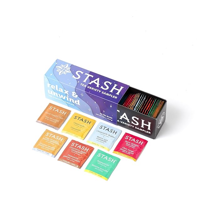 Stash Tea Relax and Unwind Tea Sampler - Assorted Specialty Tea Gift Set, Calming Herbal Teas to Support Relaxation, 7 Flavors, 35 Tea Bags - Bloomnest