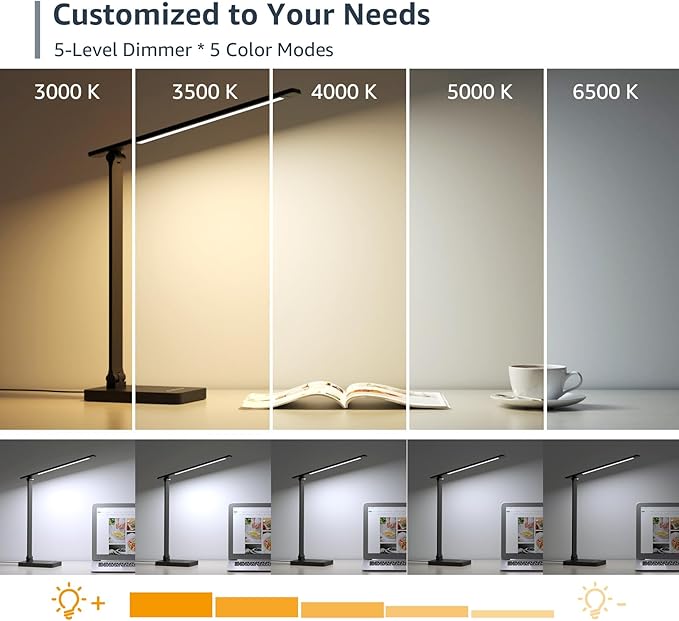 Lepro LED Desk Lamp for Home Office, 9.5W 750LM Metal Touch Control Desk Light, 5 Color Modes 5 Brightness Level, Eye Caring Task Lamp For Reading, Sewing, Crafts, School Supplies, Puzzle Light, Black - Bloomnest