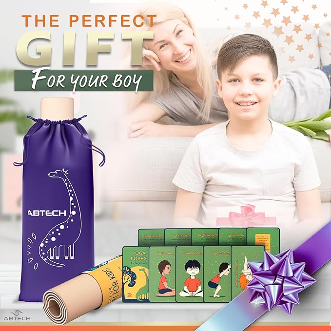 Kids Yoga Mat Set for Boys & Girls - Doll, Unicorn, Mermaid, Panda, Dinosaur and UnderWater - Chemical Free - Non-Toxic - Non-Slip - 60 X 24 X 0.2 Inches - w/ 12 Yoga Cards - Cute Carrier Bag - Ages 3-12 - Bloomnest